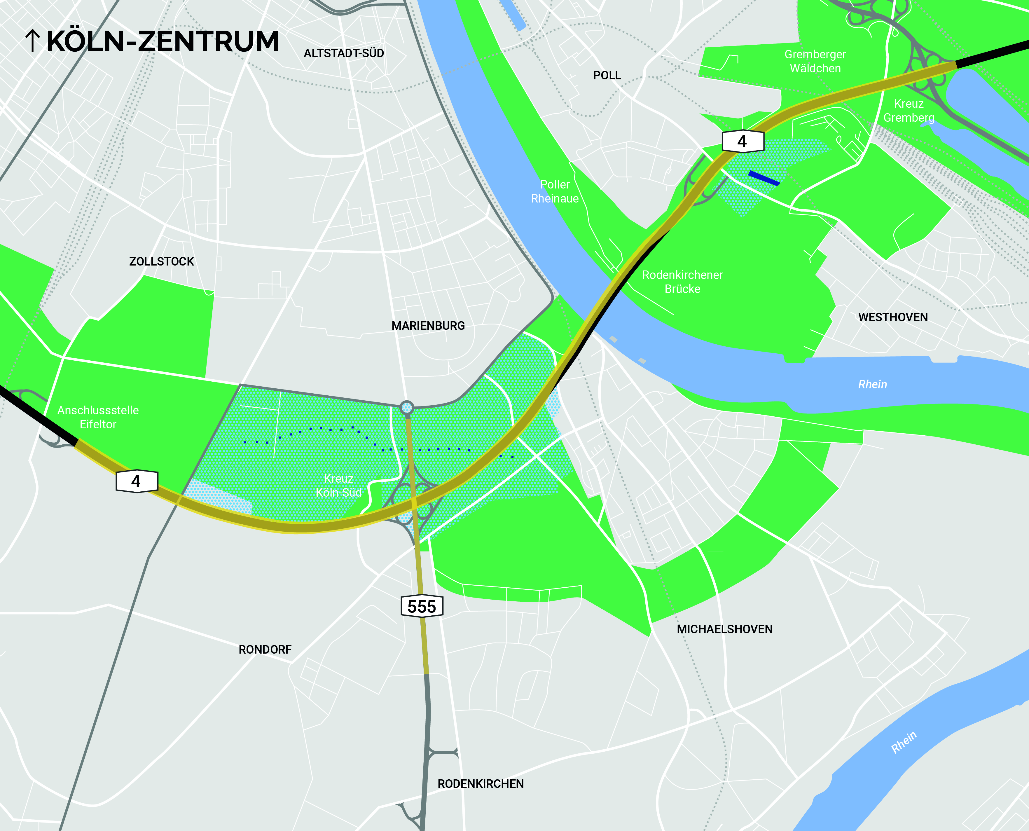 Karte mit Markierung des Kreuz Köln-Gremberg